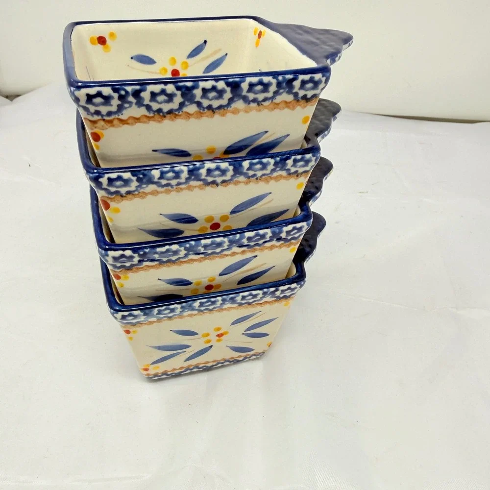 Temptations by Tara Old World Floral Blue Single Serve Ramekins 10 Oz Set of 4